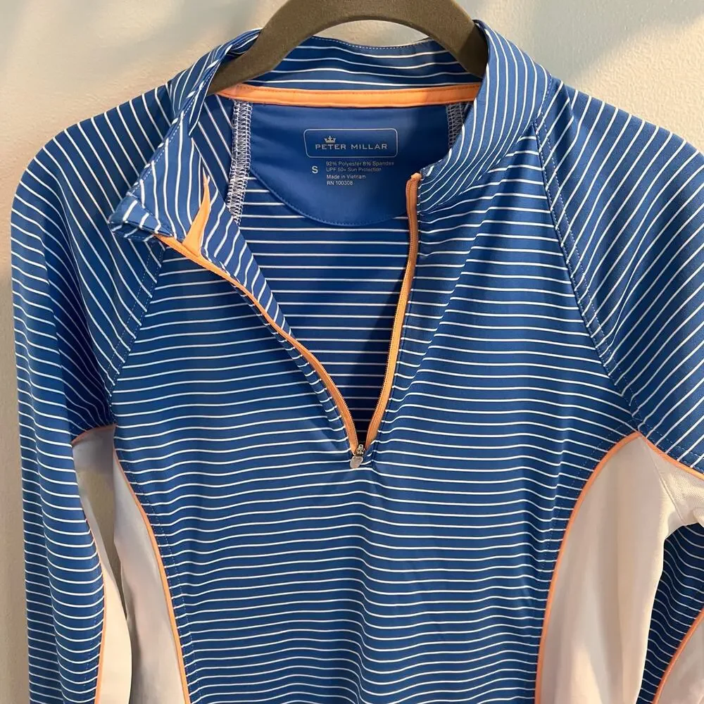 Peter Millar Blue and White Stripe Performance Base Layer Size S